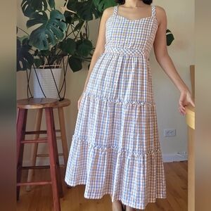 Madewell Gingham Sweetheart Ruffle-Tiered Midi Dress Size 4